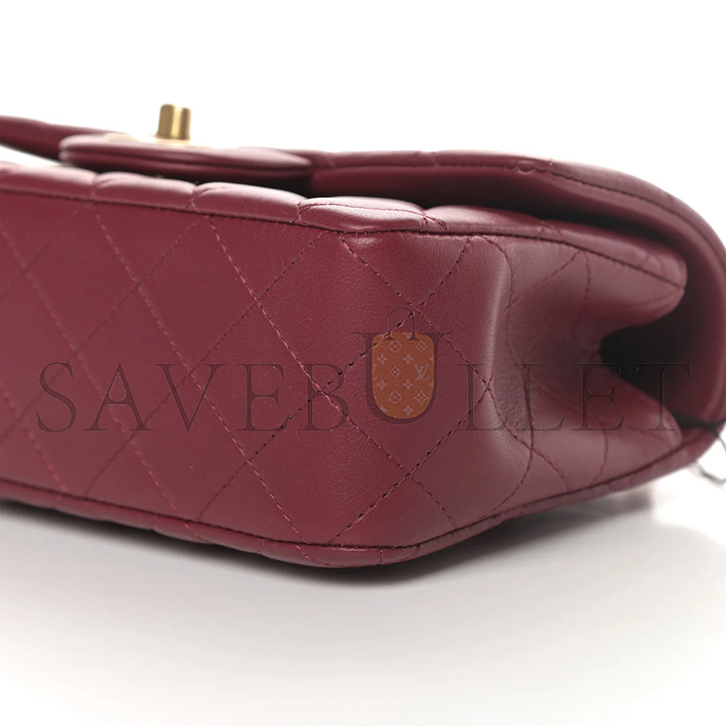 Ch**el lambskin quilted mini top handle rectangular flap burgundy (20*12*6cm)